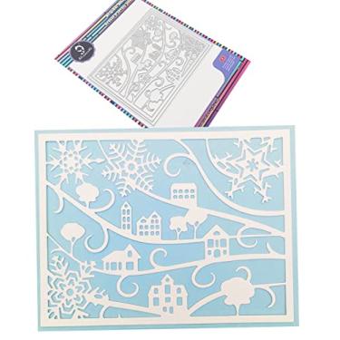 Imagem de Alinacutle Moldura de fundo Snow Village, molde de corte de metal cortado para fazer cartões artesanais, álbuns, álbuns, artesanato, modelo de papel