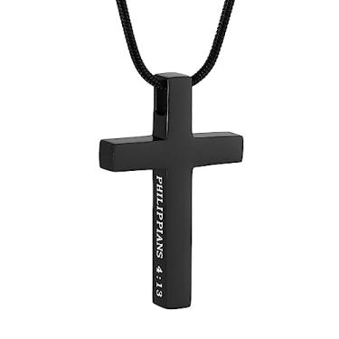 Imagem de HZMAN Colar de aço inoxidável Filipenses 4:13 pingente cruz STRENGTH versículo bíblico, Small, Aço inoxidável, Sem Pedra Preciosa