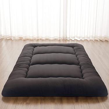 Imagem de Zelladorra Colchão japonês, colchão futon com bolsa de armazenamento portátil e capa lavável, tapete de tatame grosso de enrolar adequado para acampamento, quarto de hóspedes, preto, solteiro