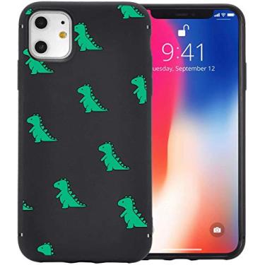 Imagem de JOYLAND Capa preta para iPhone 13 dinossauro pequeno verde dinossauros padrão desenho animado dinossauro animal preto capa de telefone flexível macio TPU capa bumper para iPhone 13