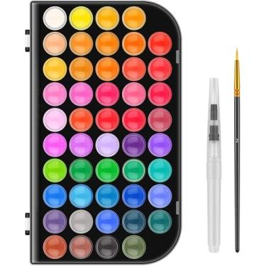 Imagem de RVOGJP Conjunto de tinta aquarela, 48 cores de tinta aquarela com um pincel e uma paleta de pincel de água recarregável, conjuntos de tintas laváveis para crianças, adultos, iniciantes e artistas
