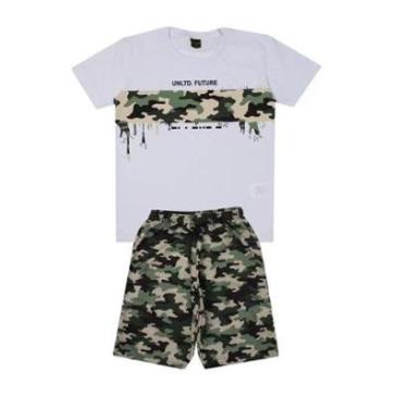 Imagem de Conjunto Verão Infantil Juvenil Masculino Camiseta reforço gola Bermuda Moletinho Roupa Menino-Masculino