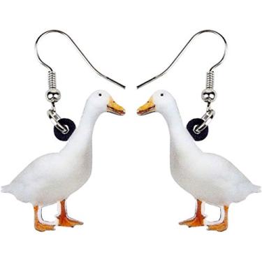 Imagem de BONSNY Brincos de acrílico padronizados de pato branco doce para mulheres, meninas, crianças, joias de presente, Acrílico, Arenito