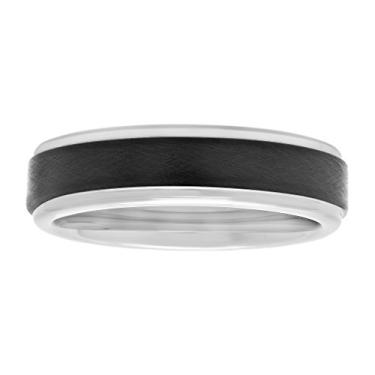 Imagem de STEEL NATION JEWELRY Anel masculino de carboneto de tântalo 6 mm com acabamento em gelo preto twotone anel contemporâneo, Metal