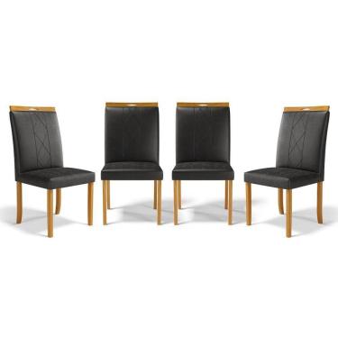 Imagem de Kit Com 4 Cadeiras Ana Madeira Maciça Estofadas Para Mesa De Jantar Courino Preto 503