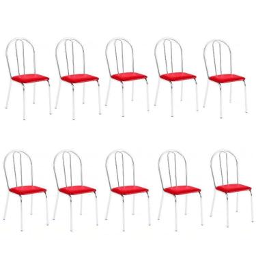 Imagem de Kit 10 Cadeiras Lisboa Cromada Para Cozinha Ou área Gourmet-assento Sintético Vermelha