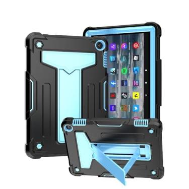 Imagem de Capa segura para crianças com suporte vertical em forma de T para Amazon Kindle Fire HD 8 2022 capa de tablet à prova de choque de corpo inteiro Coque (preto azul, Fire HD 8 2022)