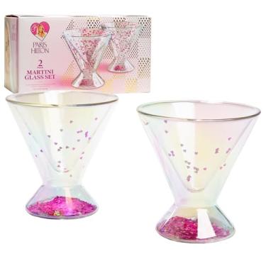 Imagem de Paris Hilton Conjunto de copos de martini de vidro, 2 peças, iridescente com corações brilhantes, 207 ml cada, ideal para Martinis, coquetéis, cosmopolitans, Margaritas