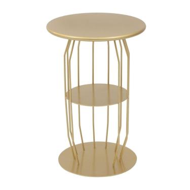 Imagem de Mesa Lateral Silueta Baixa Redonda Luxo Minimalista Dourado