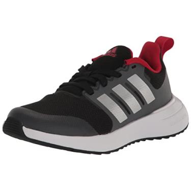 Imagem de adidas Tênis Fortarun 2.0 Cloudfoam com cadarço elástico, Preto/Prata Metálico/Better Scarlet, 18