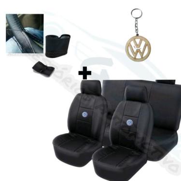 Imagem de capa banco carro couro preto+capa volante p gol g6 2014 - gj acessorio