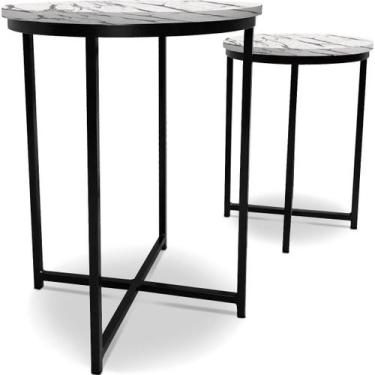 Imagem de Mesa De Canto Dupla Gana Redonda Decoração Para Sala Preto/Vulcano - G