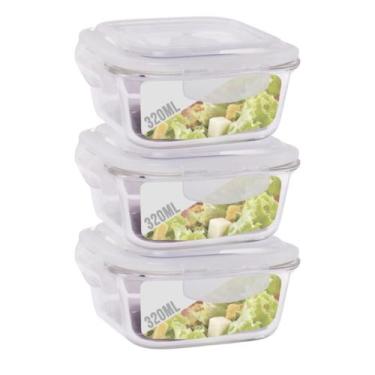 Imagem de Conjunto 3 Potes Quadrado Mantimentos Vidro 320 ml - no brand
