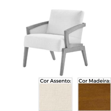 Imagem de Poltrona MH-3780 Madeira Lateral Palha Amêndoa Assento Estofado em Linho Creme 2414 C