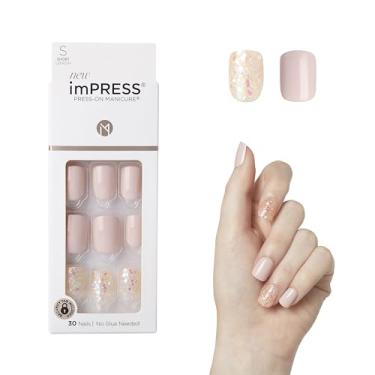 Imagem de KISS imPRESS Unhas sem cola, design, 'Dorothy', rosa, tamanho curto, formato squoval, inclui 30 pregos, bloco de preparação, folha de instruções, 1 bastão de manicure, 1 mini lixa