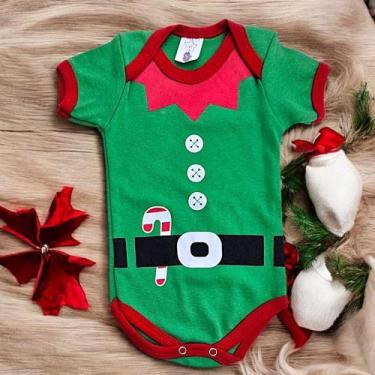 Imagem de Body Elfo Verde Natalino Mesversário Roupinha de bebê Natal Festas Men