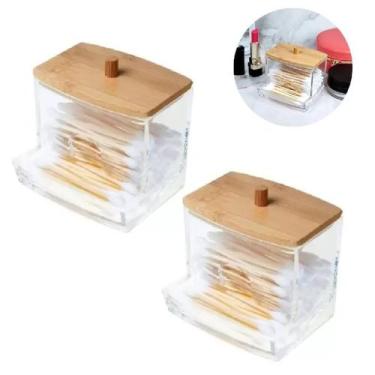 Imagem de 2 Porta Cotonete Em Acrílico Com Tampa Bambu Haste Flexível - Ami