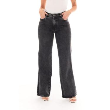 Imagem de Calça Wide Leg Marmorizada Cinza/Chumbo Feminina Jeans Premium Cintura