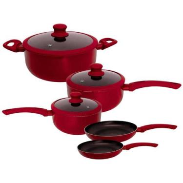 Imagem de Jogo 5 Panelas Cerâmica Antiaderente Indução Tampa Vermelha - Click Ho