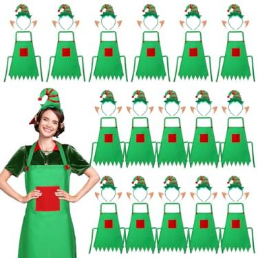 Imagem de ramede Conjunto de 48 peças de avental e tiaras de elfo de Natal para adultos, avental de elfo, orelhas, elfos, faixa de cabeça, kits de elfo para fantasia de Natal (verde)