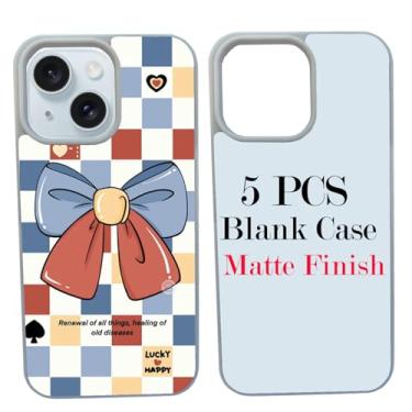 Imagem de JUSTRY Capa de telefone em branco com sublimação de 5 peças projetada para iPhone 15, 6,1 polegadas, borracha macia + inserção de alumínio fosco, impressão personalizada, capa protetora antiderrapante