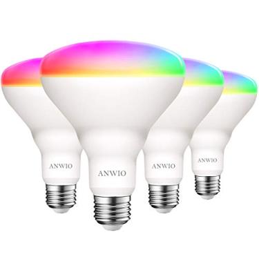 Imagem de ANWIO Lâmpada inteligente BR30 RGB que muda de cor LED WiFi lâmpadas multicoloridas E26 Base, compatível com Alexa, Google Assistant, sem hub necessário, 1300 lúmens 13W (equivalente a 100W) pacote com 4