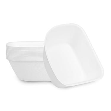 Imagem de Restaurantware - Tigelas de sobremesa redondas seguras para polpa, 10 x 10 cm, 25 tigelas de jantar sem PFAS adicionadas - tigelas modulares de bagaço branco, compostáveis em casa, resistentes,