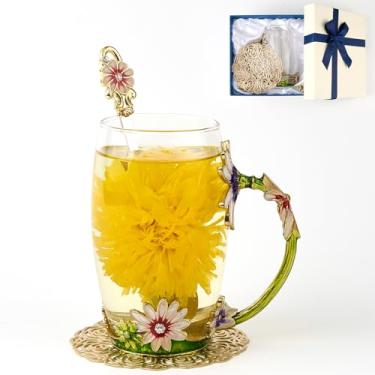 Imagem de Xícara de chá de flor, margarida, vidro transparente, caneca de café chique com colher, caixa de presente para sua mãe, esposa, avó, meninas, amigas, dia dos namorados, Natal, aniversário, ideia de