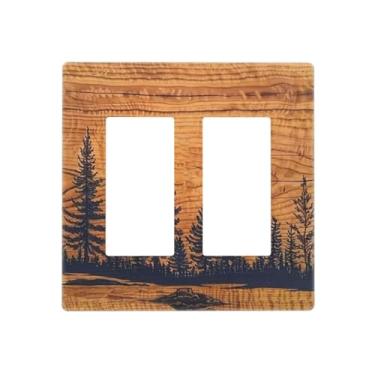 Imagem de Forest Pine Tree Woodland Wood 2 Gang Double GFCI Decorador Rocker/decorador Tampa de interruptor de luz decorativa Placa de parede elétrica sem parafusos