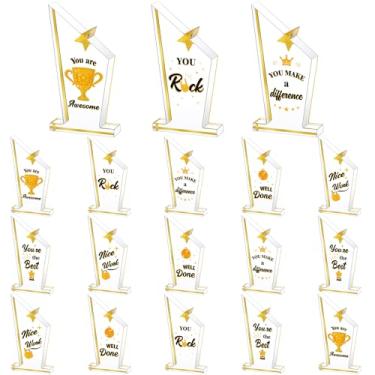 Imagem de Treela 18 peças presentes de prêmios de agradecimento de funcionários a granel pequenos troféus de acrílico mini placa de agradecimento presentes para reconhecimento adultos estudantes sala de aula