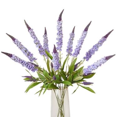 Imagem de 6 peças de flores artificiais de lavanda roxa, flores falsas, lavanda sintética com hastes de lavanda realistas, buquê de flores de lavanda de seda para decoração de casamento, casa, escritório