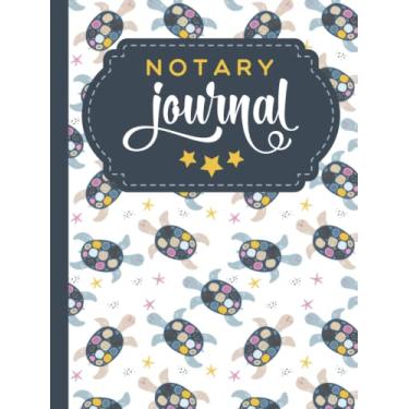 Imagem de Hardcover Notary Journal: 8.5x11 Large Notarial Logbook/With 200 Numbered Pages - Two Record Logs Per Page / 400 Records/Ledger Book Gift For ... / Blue Turtle With Colorful Pattern on White