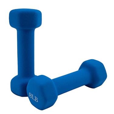 Imagem de Saorzon Conjunto de 2 halteres para exercícios físicos para casa, academia, pesos livres, sinos hexagonais, azul royal, 3,6 kg