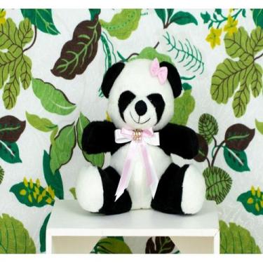 Imagem de Urso de pelucia panda - tedde 26 cm  - CKD CONFECCOES, Laço rosa