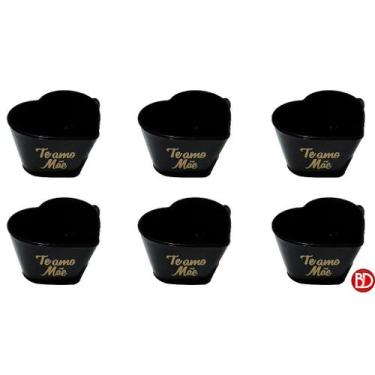 Imagem de Kit 6 xicaras Pretas 100ml coração Te amo mãe - Buteco e Decor