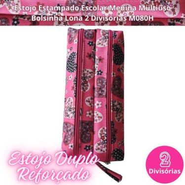 Imagem de Estojo Estampado Escolar Menina Multiuso Bolsinha Lona 2 Divisórias M0