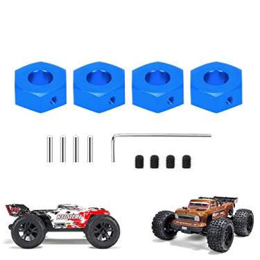 Imagem de RCAWD Roda hexagonal 17 mm com pinos de parafuso para 1/10 ARRMA Kraton 4x4 4s Blx, Outcast 4x4 4s Blx Upgrades, adaptador de cubos de porca de roda peças hexagonais para #AR310910 azul