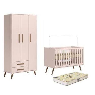 Imagem de Quarto de Bebê Guarda Roupa e Berço Mini Cama com Colchão Cama Q Encan