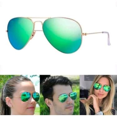Imagem de Óculos De Sol Aviador Masculino Feminino Dourado Verde Espelhado Lente