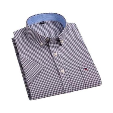 Imagem de Camisa Social Masculina Oxford 100% Algodão - Manga Curta, Xadrez, com