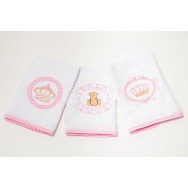 Imagem de Kit 03 Fraldinhas de Boca e Ombro Baby Toalha Bordada Acabamento em Le