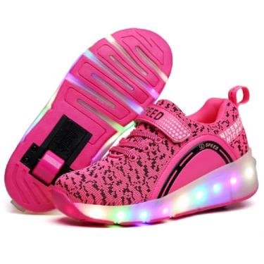 Imagem de Sapato de skate infantil SDSPEED com roda única tênis esportivo LED, Led Dapple Pink, 6 Big Kid
