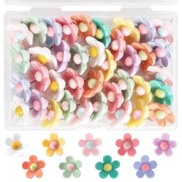 Imagem de DANRONG 40 peças de alfinetes decorativos, tachas de polegar para quadro de avisos, tachinhas fofas, tachinhas de flores coloridas para quadro de cortiça, mapa de fotos, pôster, calendário, material