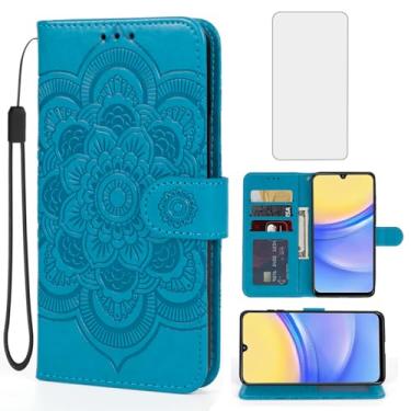 Imagem de Bohefo Capa para Galaxy A16 5G, capa carteira para Samsung A16 com protetor de tela de vidro temperado, capa flip de couro mandala, suporte para cartão de crédito, capa para celular para Samsung