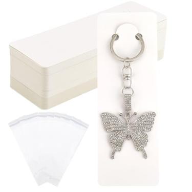 Imagem de SOFPLATE 120 peças porta-chaves expositores cartões de joias brancas com 120 peças sacos OPP 15 x 5 cm retangular papel chaveiro de papelão para exibição vendendo chaveiro cartão joias suprimentos