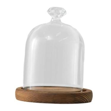 Imagem de WeiLaiKeQi Cúpula de vidro cloche bell jar mesa expositor versátil com base de madeira diâmetro 9cm para bugigangas lembranças acessórios, Style E