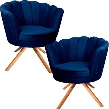 Imagem de Kit Duas Poltronas Giratórias Pétala em Sued Premium Azul Marinho - Su