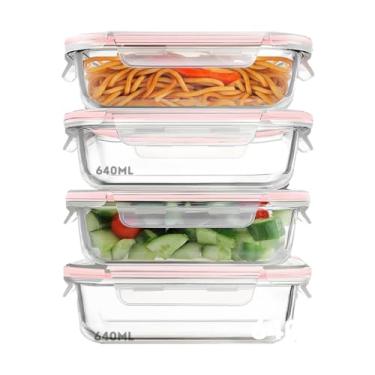 Imagem de KIT 4 Potes de Vidro Retangular com Tampa Hermética 640ml (Transparente)