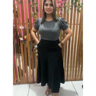 Imagem de Saia Midi Feminina Alfaiataria Evase Sensorial Com Bolso Elegante - CR