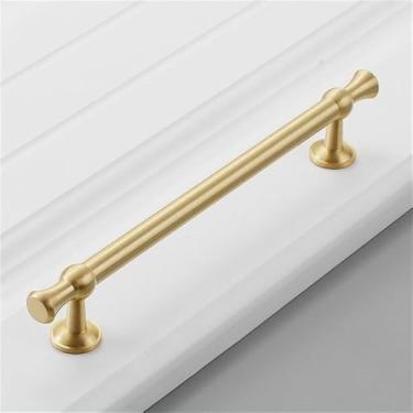 Imagem de Puxador de porta de guarda-roupa moderno simples de luxo de cobre puro, todo em cobre dourado, puxador de gaveta de furo único, ouro escovado, 160, CHINA